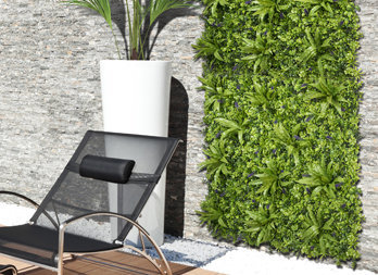 Green wall with jungle plants