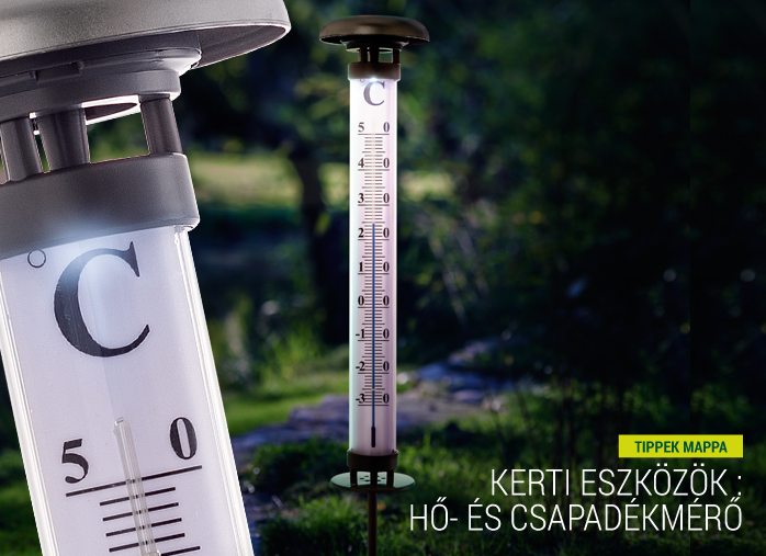 Kerti eszközök: hő- és csapadékmérő